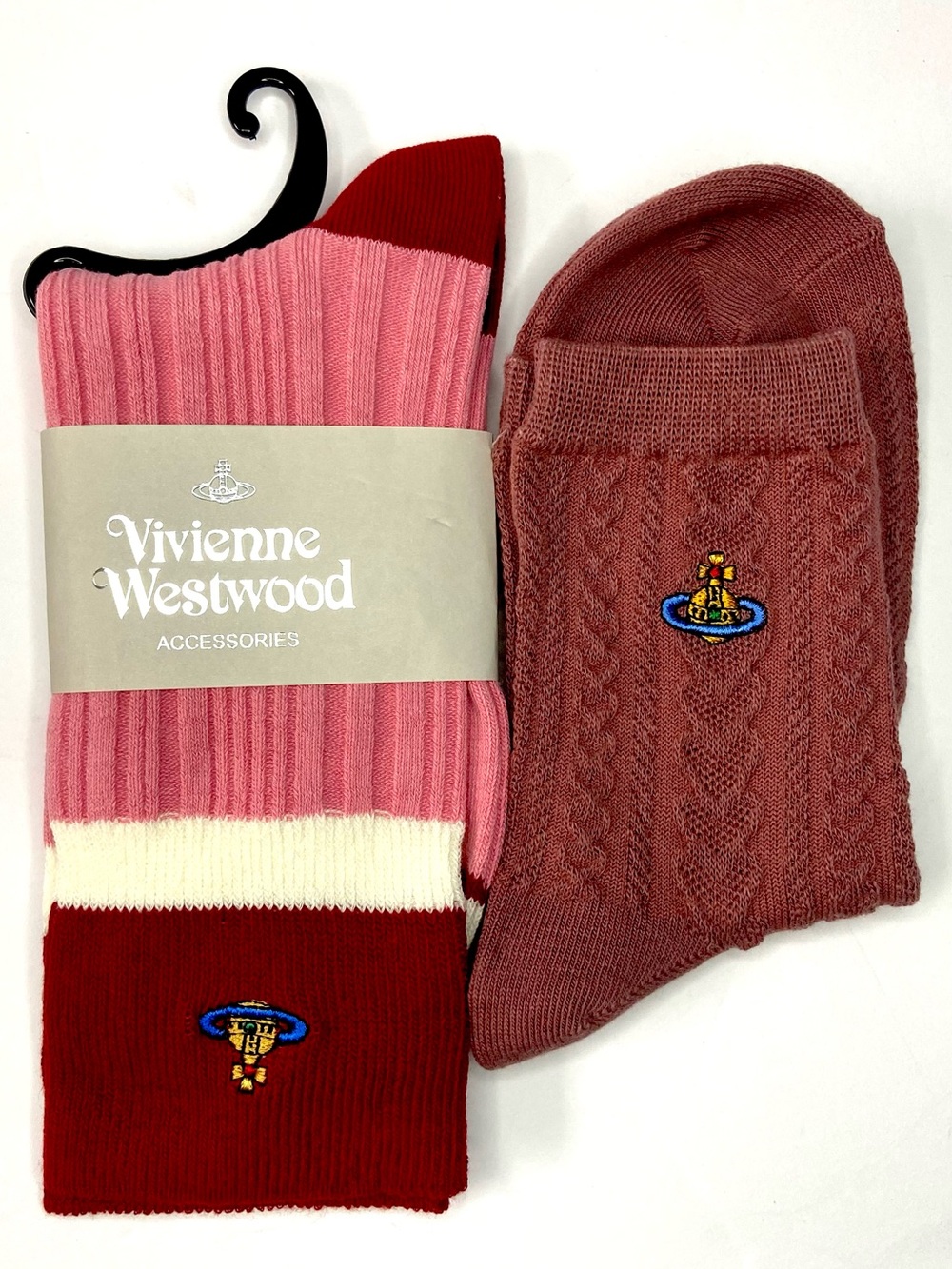 Vivienne Westwood Pink, Red & Rose Cable-Knit and Ribbed Socks Set